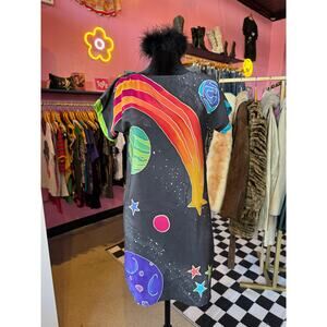 Vintage 90s Silk Outerspace Planet Funky Dress Size XS